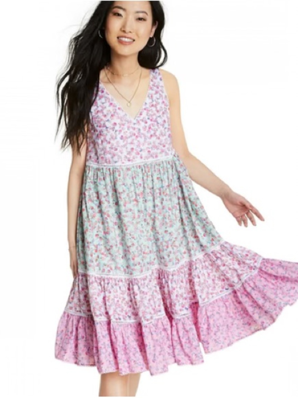 LoveShackFancy for Target Floral Tiered V‑Neck Dress